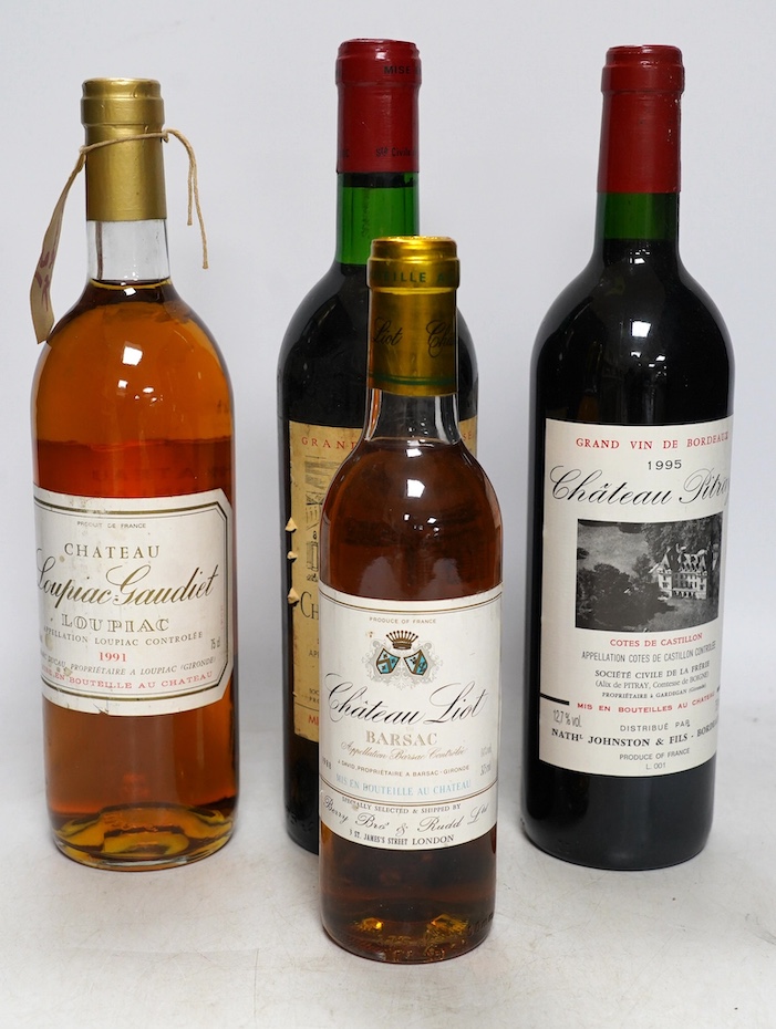 Eleven bottles of wine to include six bottles of Chateau Pitray 1995, a bottle of Chateau La Lagune Haut Medoc 1973, a bottle of Chateau La Tour De Mons Grand Vin Margaux 1982, a bottle of Chateau Loupiac Gaudiet Loupiac